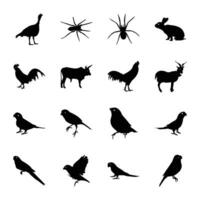 pacote do mamíferos, pássaros e animais sólido ícone vetores