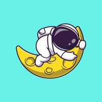 fofa astronauta com foice lua desenho animado vetor ícone ilustração. Ciência tecnologia ícone conceito isolado Prêmio vetor. plano desenho animado estilo