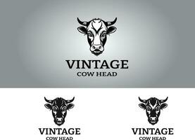 vintage vaca cabeça logotipo Projeto vetor