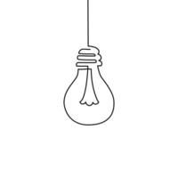 1 linha luz lâmpada luminária arte. contínuo solteiro linha ideia, criativo, energia conceito lâmpada. chuva de ideias, o negócio solução Projeto conceito. vetor