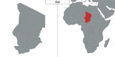 mapa do Chade e localização em África mapa vetor