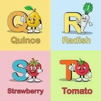 conjunto do frutas e legumes mascote alfabeto desenho animado vetor ícone ilustração
