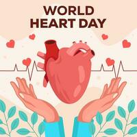plano vetor Projeto mundo coração dia ilustração com coração órgão e dois mãos