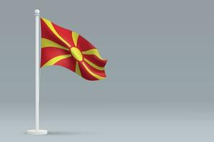 3d realista nacional norte Macedônia bandeira isolado em cinzento fundo vetor