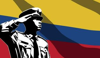silhueta do soldado com Colômbia bandeira em fundo vetor