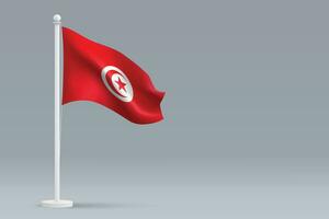 3d realista nacional Tunísia bandeira isolado em cinzento fundo vetor