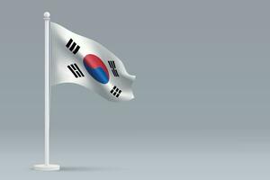 3d realista nacional sul Coréia bandeira isolado em cinzento fundo vetor