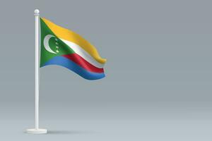 3d realista nacional Comores bandeira isolado em cinzento fundo vetor