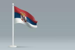 3d realista nacional Sérvia bandeira isolado em cinzento fundo vetor
