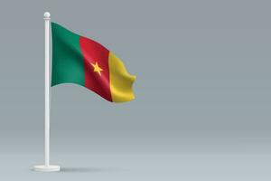 3d realista nacional Camarões bandeira isolado em cinzento fundo vetor