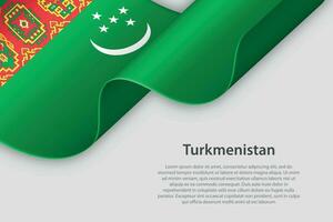 3d fita com nacional bandeira Turquemenistão isolado em branco fundo vetor