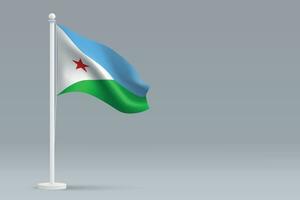 3d realista nacional djibouti bandeira isolado em cinzento fundo vetor