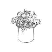 mão desenhado flores dentro uma lindo flor vaso vetor