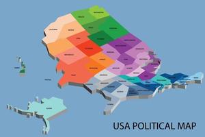 mapa isométrico político dos estados unidos da américa divide vetor