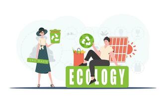 ecologia e verde planeta conceito. verde em processamento indústria. Salve  a planeta. tendência estilo, vetor ilustração.