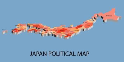 mapa isométrico político do japão dividido por estado vetor