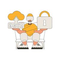 pessoa com nuvem armazenamento e cadeado simbolizando dados segurança. vetor