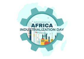 africano industrialização dia vetor ilustração do fábrica construção operativo com chaminés dentro a Centro do a cidade dentro plano desenho animado fundo