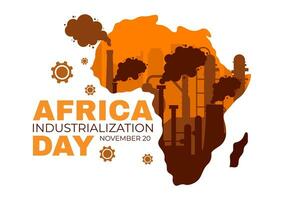 africano industrialização dia vetor ilustração do fábrica construção operativo com chaminés dentro a Centro do a cidade dentro plano desenho animado fundo