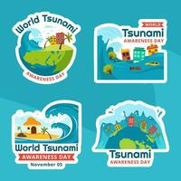 mundo tsunami consciência dia rótulo plano desenho animado mão desenhado modelos fundo ilustração vetor