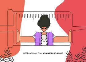 internacional dia contra drogas bandeira. a cara dentro a seringa. vetor