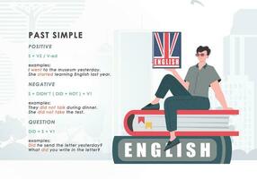 passado simples. regra para a estude do tempos dentro inglês. a conceito do Aprendendo inglês. tendência personagem plano estilo. vetor ilustração.