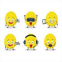 amarelo Páscoa ovo desenho animado personagem estão jogando jogos com vários fofa emoticons vetor