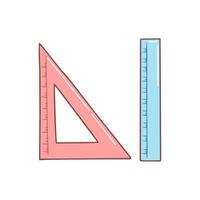 geométrico triangular régua e em linha reta governante. mão desenhado papelaria suprimentos doodle. vetor Projeto ilustração isolado em branco.