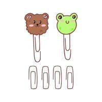 conjunto do kawaii clipes de papel com Urso e rã cabeça. mão desenhado papelaria suprimentos doodle. vetor Projeto ilustração isolado em branco.