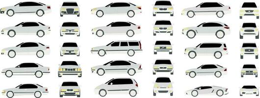 conjunto do diferente frente e lado carros dentro realista Projeto isolado em branco fundo vetor