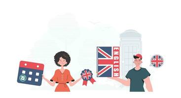 a conceito do Aprendendo inglês. Inglês língua equipe. na moda desenho animado estilo. vetor ilustração.