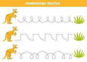rastreamento linhas para crianças. fofa canguru e arbustos. caligrafia prática para crianças. vetor