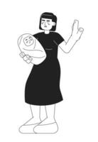 mulher Pare gesto monocromático plano vetor personagem. ásia mãe segurando bebê. editável fino linha cheio corpo pessoa em branco. simples bw desenho animado local imagem para rede gráfico Projeto