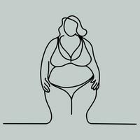 uma roliço mulher, linha arte. corpo positividade símbolo, gordo menina vetor