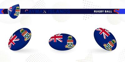 rúgbi bola conjunto com a bandeira do caimão ilhas dentro vários ângulos em abstrato fundo. vetor