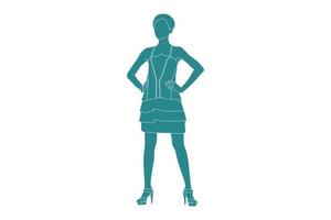 ilustração em vetor de mulher elegante posando, estilo simples com contorno
