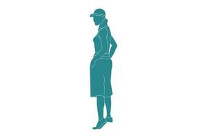 ilustração vetorial de mulher desportiva posando, estilo simples com contorno vetor