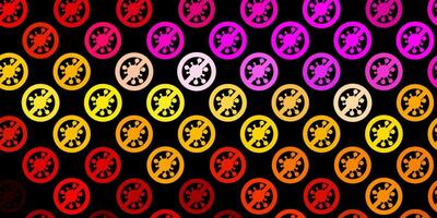 fundo escuro do vetor multicolor com covid-19 símbolos.