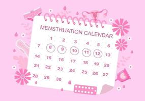 menstruação período calendário mulheres para verificar data ciclo ilustração vetor
