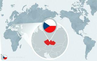 pacífico centrado mundo mapa com ampliado tcheco república. bandeira e mapa do tcheco república. vetor