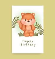 cartão de aniversário com raposa fofa em estilo aquarela vetor