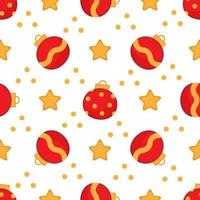 bonito padrão sem emenda de Natal com bolas vermelhas e estrelas. vetor