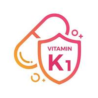 Vitamina k1 comprimido escudo ícone logotipo proteção, remédio heath vetor ilustração