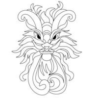 dragão cabeça contorno. mão desenhado verde Dragão cabeça dentro rabisco estilo. isolado em branco fundo. dragão mascarar. vetor ilustração.