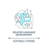 ícone do conceito de desenvolvimento de linguagem atrasado. autismo assinar ilustração de linha fina de ideia abstrata. usando problemas de linguagem falada. atrasos na fala. desenho de cor de contorno isolado vetor. curso editável vetor