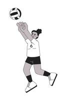 africano americano desportista chutando bola monocromático plano vetor personagem. jogando voleibol. editável fino linha cheio corpo pessoa em branco. simples bw desenho animado local imagem para rede gráfico Projeto