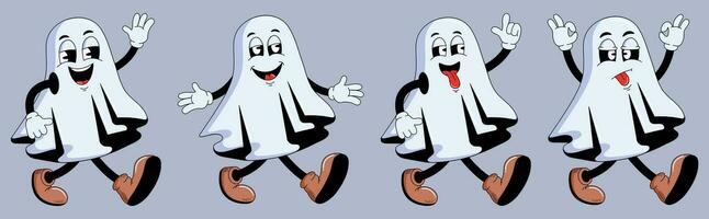 groovy desenho animado personagens dia das Bruxas fantasmas. feliz dia das Bruxas. moda vetor ilustração.