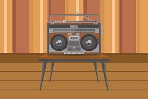 rádio portátil vintage na mesa com design plano vetor