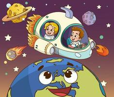 astronauta crianças em a planeta. vetor ilustração do uma desenho animado