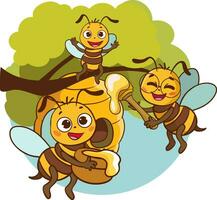 desenho animado ilustração do fofa abelha e querida abelha mascote personagem vetor